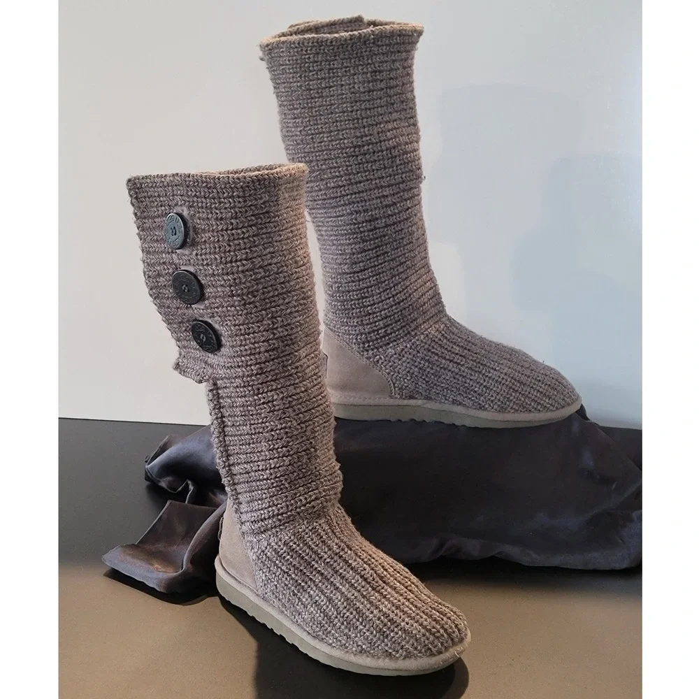 UGG Australia Cardy Grey Knit Tall Button Boots 5819 Womens‎ Size 7